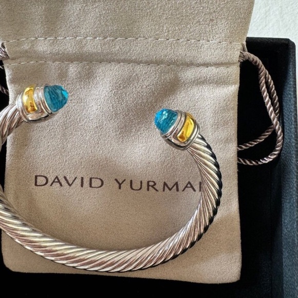 David Yurman Silver Bracelet with Gold and Blue Details 7mm - Picture 3 of 6